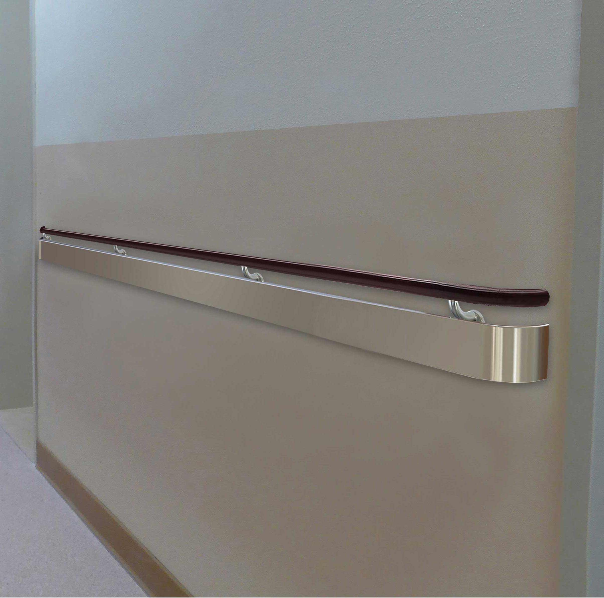 Serie de altura de 175 mm Empuñadura de madera maciza con pasamanos de protección de pared de acero inoxidable