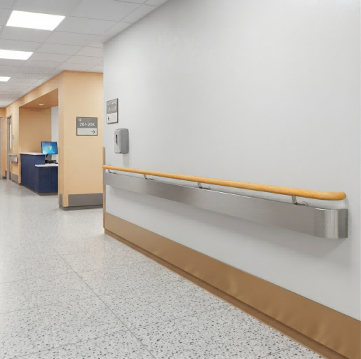 Serie de altura de 175 mm Empuñadura de madera maciza con pasamanos de protección de pared de acero inoxidable